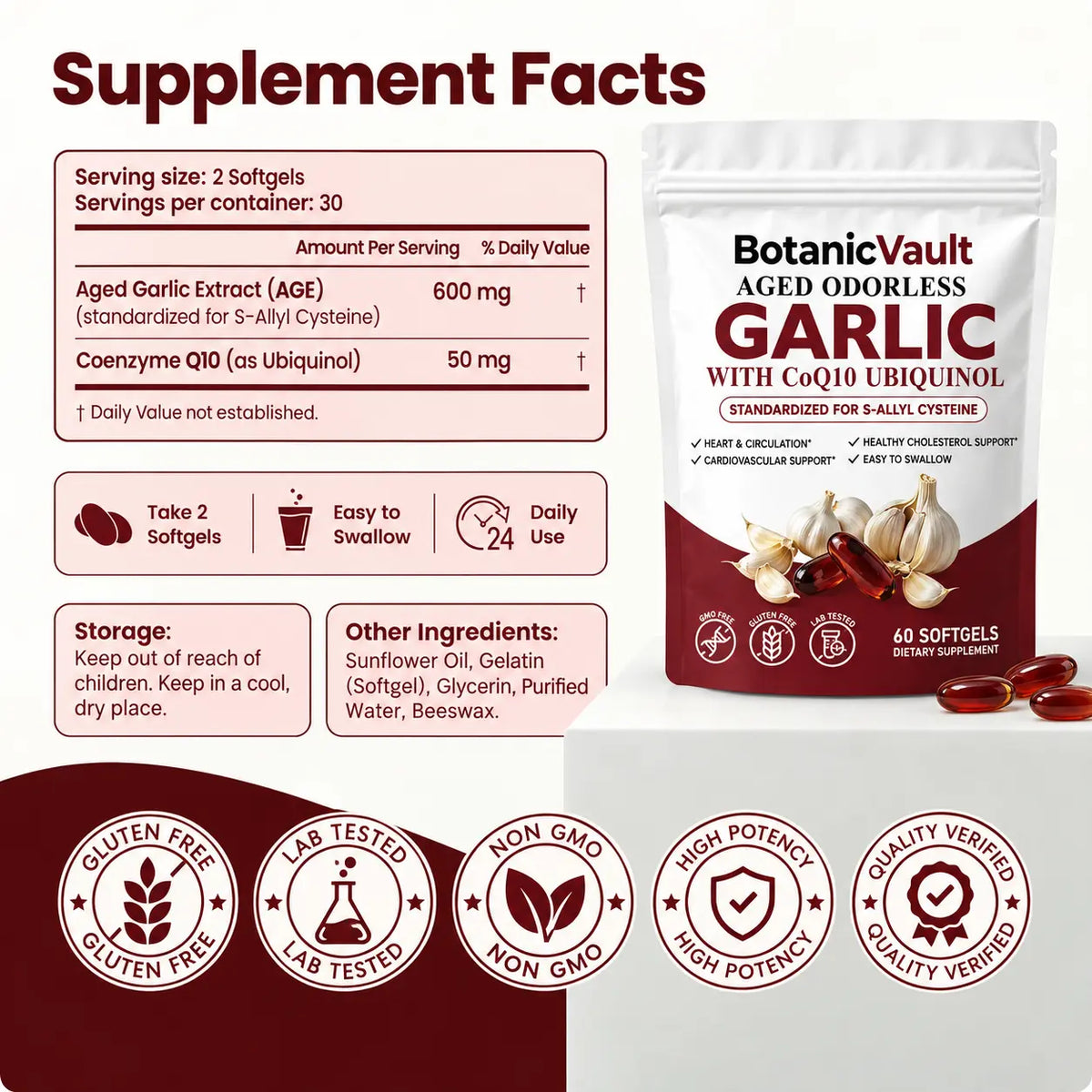 100% Odorless Aged Garlic Extract + CoQ10